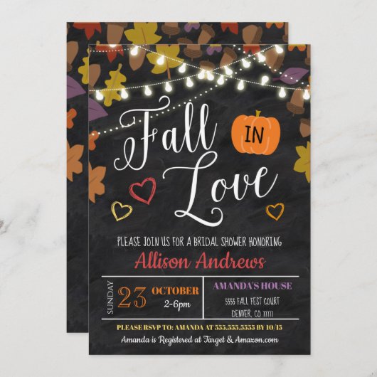 Herfst in liefde Bridal-koppels Shower Party nodig Kaart (Voorkant / Achterkant)