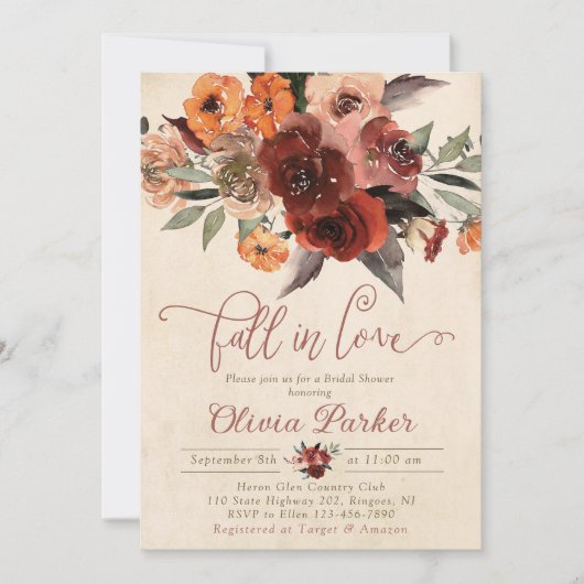 Herfst in liefde bruids doucheuitnodiging terracot kaart (Voorkant)