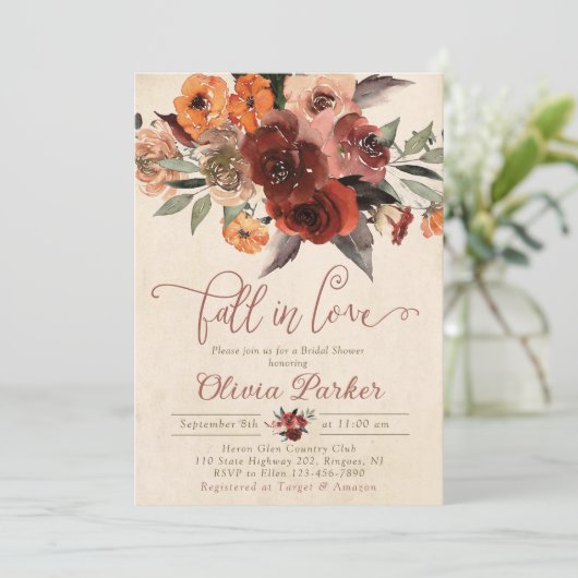 Herfst in liefde bruids doucheuitnodiging terracot kaart (Staand voorkant)