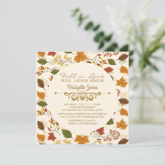 Herfst in Liefde Bruids Luncheon Herfst Trouwdouch Kaart (Staand voorkant)