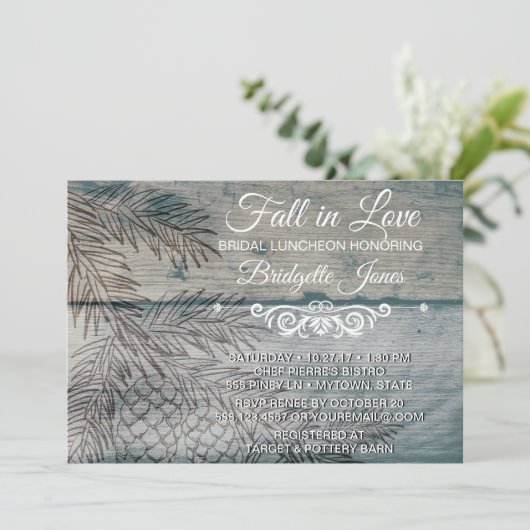 Herfst in Liefde Bruids Luncheon Rustieke Pine Tre Kaart (Staand voorkant)