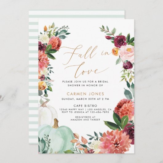 Herfst in liefde Bruidsdouche Uitnodiging, Bloemen Kaart (Voorkant / Achterkant)