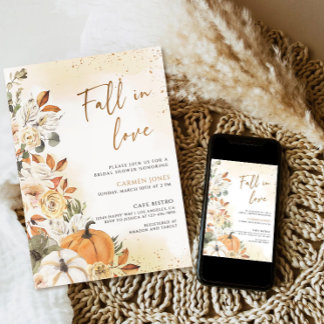 Herfst in liefde Bruidsdouche Uitnodiging, Bloemen Kaart