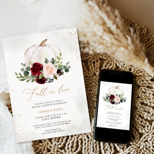 Herfst in liefde Bruidsdouche Uitnodiging, Bloemen Kaart