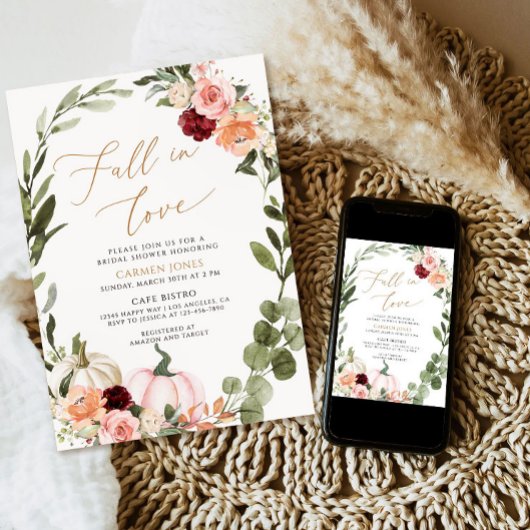 Herfst in liefde Bruidsdouche Uitnodiging, Bloemen Kaart