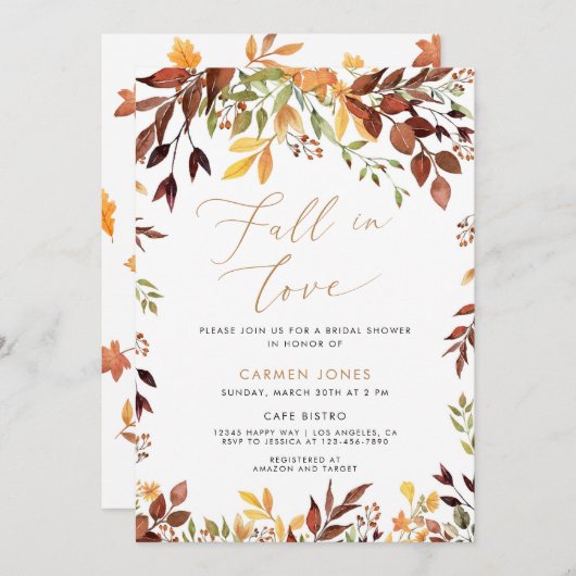 Herfst in liefde Bruidsdouche Uitnodiging, Herfst Kaart (Voorkant / Achterkant)