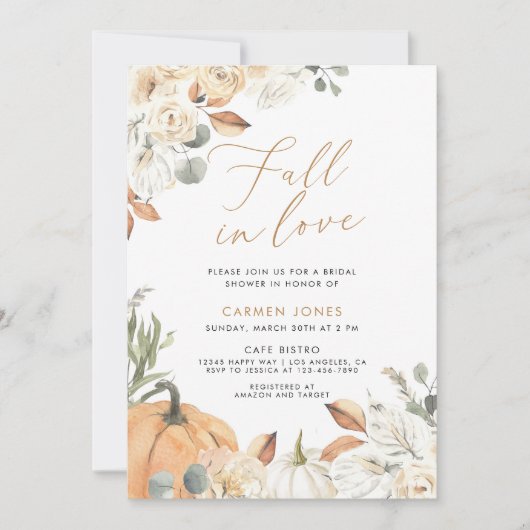 Herfst in liefde Bruidsdouche Uitnodiging, Pompoen Kaart (Voorkant)