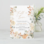 Herfst in liefde Bruidsdouche Uitnodiging, Pompoen Kaart (Staand voorkant)
