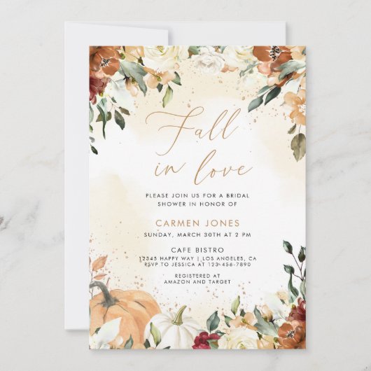 Herfst in liefde Bruidsdouche Uitnodiging, Pompoen Kaart (Voorkant)