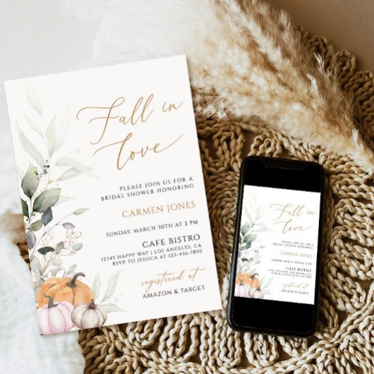 Herfst in liefde Bruidsdouche Uitnodiging, Pompoen Kaart