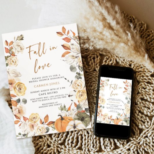 Herfst in liefde Bruidsdouche Uitnodiging, Pompoen Kaart