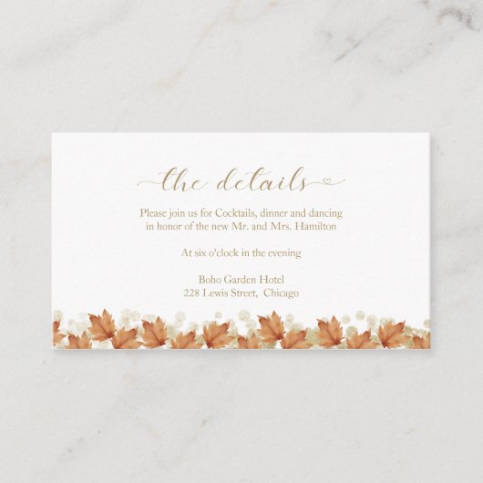 Herfst in liefde bruiloft details behuizing Kaart (Voorkant)