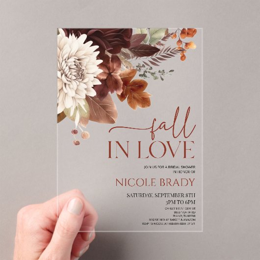 Herfst in liefde bruin bordeauxrood bloemig Vrijge Acryl Uitnodigingen (Insitu (Draagbaar))