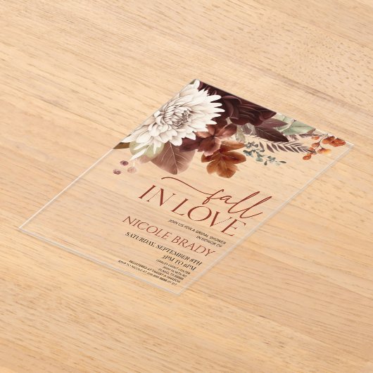 Herfst in liefde bruin bordeauxrood bloemig Vrijge Acryl Uitnodigingen (Laagn)