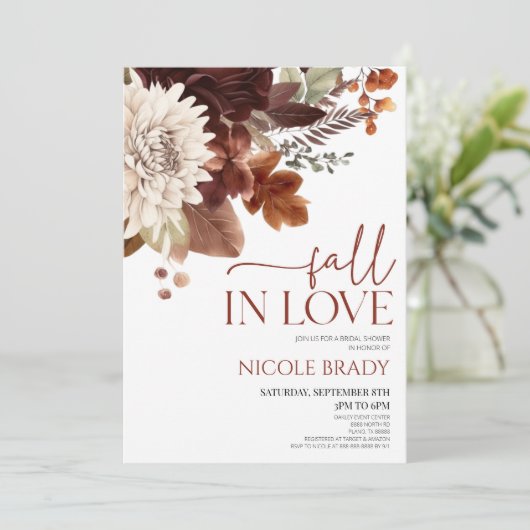 Herfst in liefde bruin bordeauxrood bloemig Vrijge Kaart (Staand voorkant)