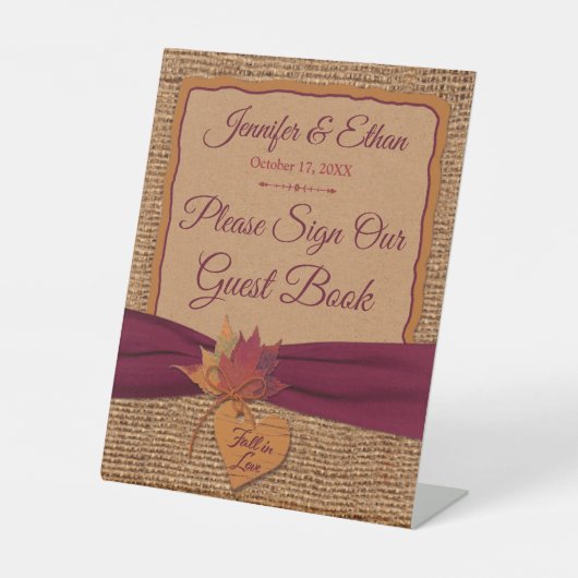 Herfst in liefde Burlap, verlaat bruiloft Reclamebord Met Voetstuk (Voorkant)