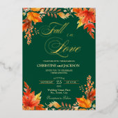 Herfst in Liefde Details op Terug Bloemen Trouwgou Folie Uitnodiging (Voorkant)