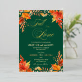 Herfst in Liefde Details op Terug Bloemen Trouwgou Folie Uitnodiging (Staand Voorkant)