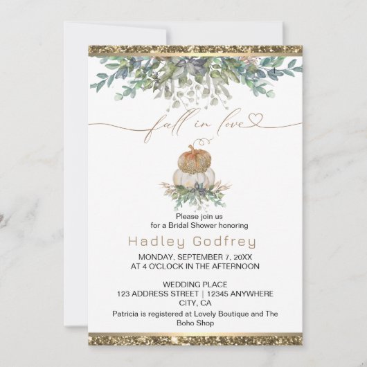 Herfst in liefde Elegant Bruiloft Gouden Pompoen Kaart (Voorkant)