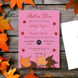 Herfst in liefde Elegant Roze Bladeren Herfst Brui Kaart