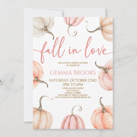 Herfst In Liefde Elegant Roze Pompoen Vrijgezellen Kaart (Voorkant)