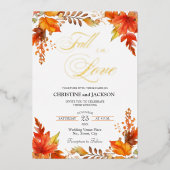 Herfst in Liefde Elegante Boho Bloemen Trouwgoud Folie Uitnodiging (Voorkant)