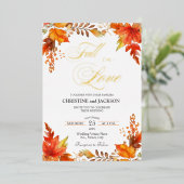 Herfst in Liefde Elegante Boho Bloemen Trouwgoud Folie Uitnodiging (Staand Voorkant)