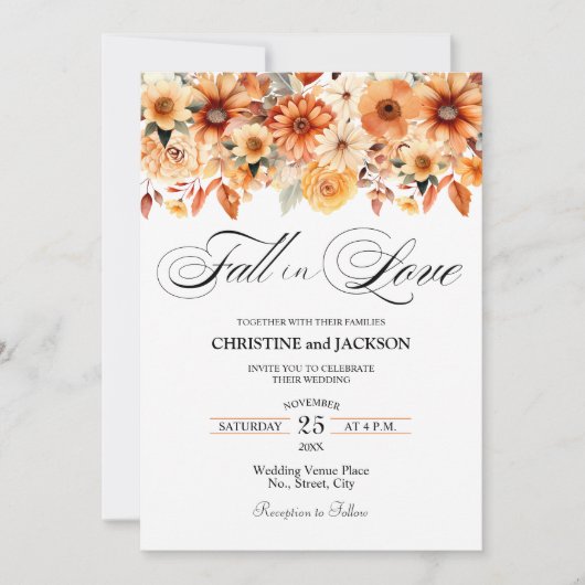 Herfst in Liefde Elegante Boho Floral Wedding Kaart (Voorkant)