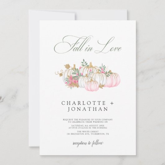 Herfst in Liefde Elegante Pompoen Bloemen Bruiloft Kaart (Voorkant)