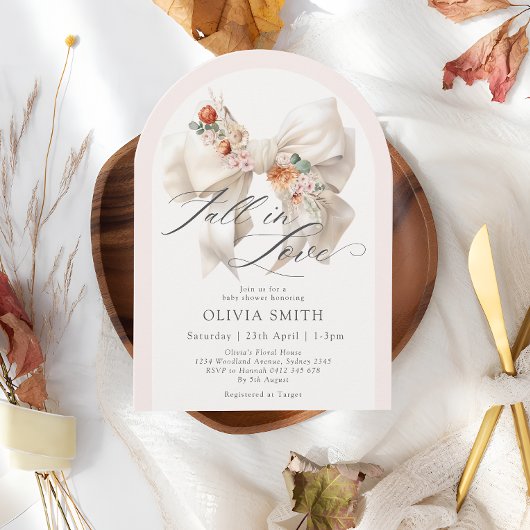 Herfst in Liefde Elegante Witte Boog Bloemen Baby  Kaart