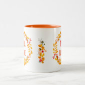 Herfst in liefde en herfst Leaves Pumpkin Tweekleurige Koffiemok (Center)