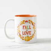 Herfst in liefde en herfst Leaves Pumpkin Tweekleurige Koffiemok (Links)