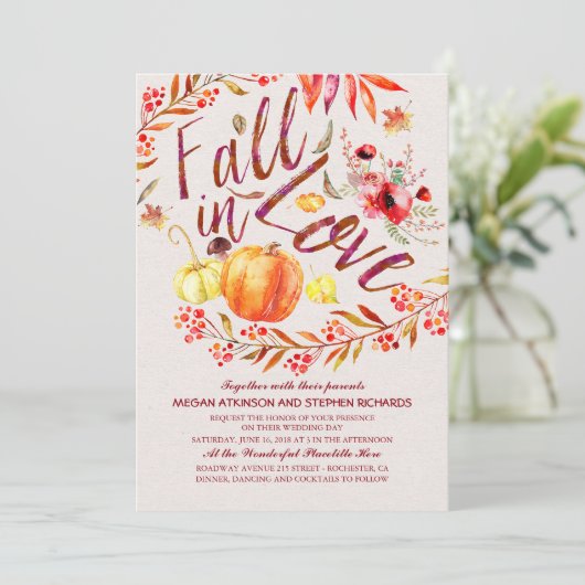 Herfst in Liefde Floral Pumpkin Rustic Country Wed Kaart (Staand voorkant)
