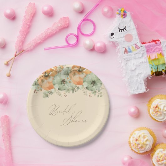 Herfst in Liefde Floral Pumpkin Vrijgezellenfeest Papieren Bordje (Feest)