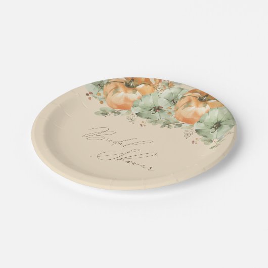 Herfst in Liefde Floral Pumpkin Vrijgezellenfeest Papieren Bordje (Gekanteld)