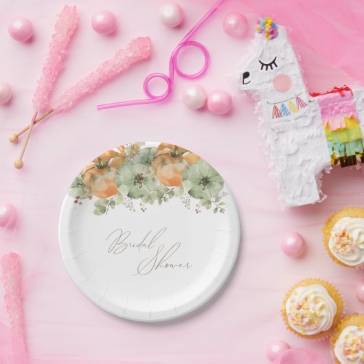 Herfst in Liefde Floral Pumpkin Vrijgezellenfeest Papieren Bordje (Feest)