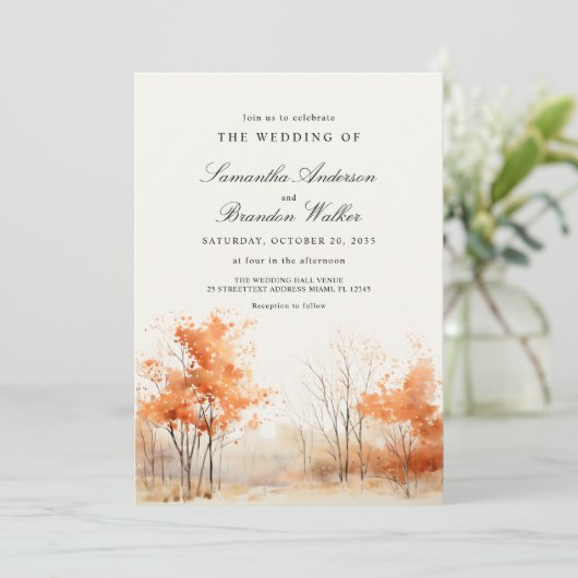 Herfst in liefde Foto Bruiloft Uitnodiging (Staand voorkant)