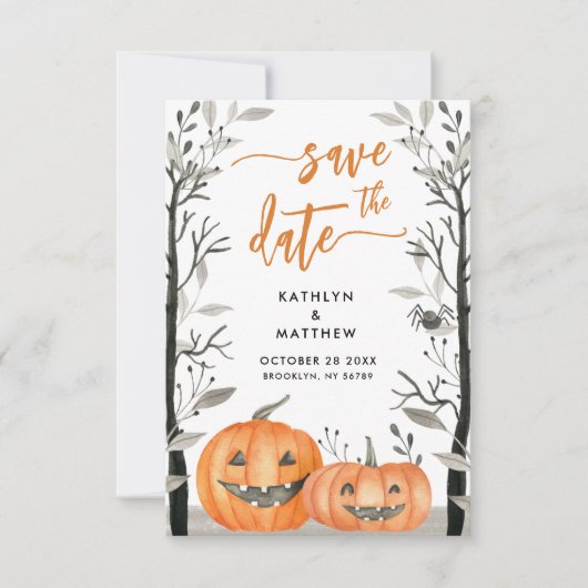 Herfst in liefde Funny Pumpkin herfst bruiloft Save The Date (Voorkant)