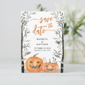 Herfst in liefde Funny Pumpkin herfst bruiloft Save The Date (Staand voorkant)