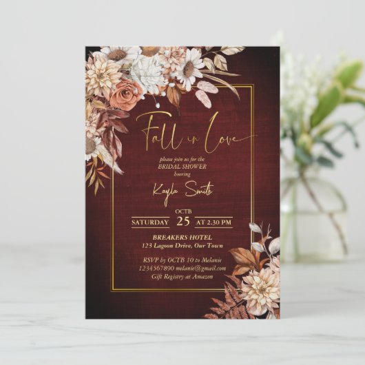 Herfst in liefde gedroogde bruine rozen vrijgezell kaart (Staand voorkant)