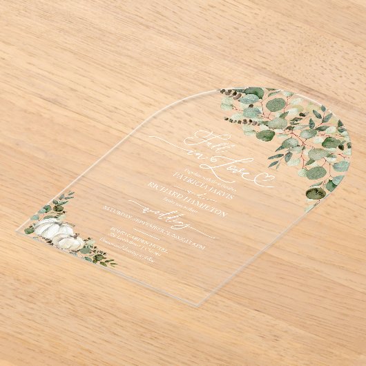 Herfst in liefde groen pompoen bruiloft acryl uitnodigingen (Laagn)