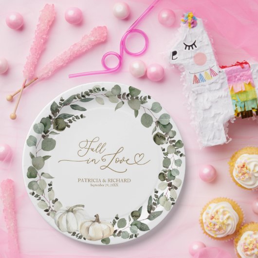 Herfst in liefde groen pompoen bruiloft papieren bordje (Feest)