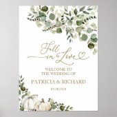 Herfst in Liefde Groen Pompoen bruiloft Welkom Poster (Voorkant)