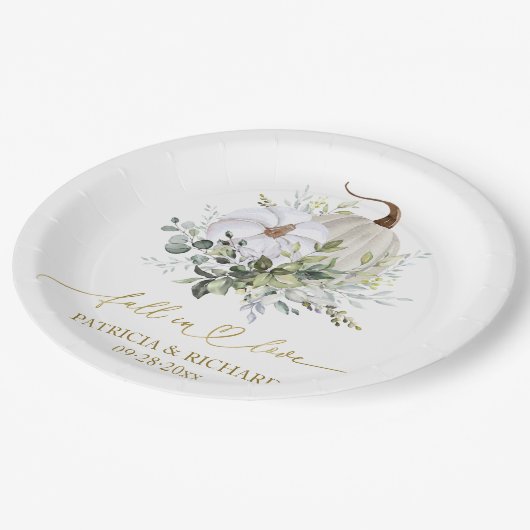 Herfst in liefde groen pompoen papieren bordje (Gekanteld)