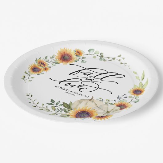 Herfst in liefde groen pompoen papieren bordje (Gekanteld)