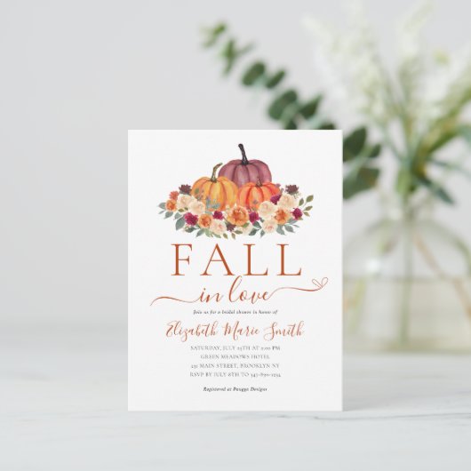 Herfst in Liefde Hart Bloemen Pompoen Vrijgezellen Briefkaart (Staand voorkant)