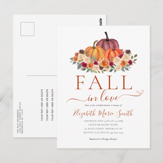 Herfst in Liefde Hart Bloemen Pompoen Vrijgezellen Briefkaart (Voorkant / Achterkant)