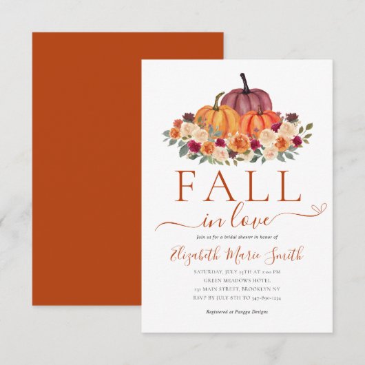 Herfst in Liefde Hart Bloemen Pompoen Vrijgezellen Notitiekaartje (Voorkant / Achterkant)