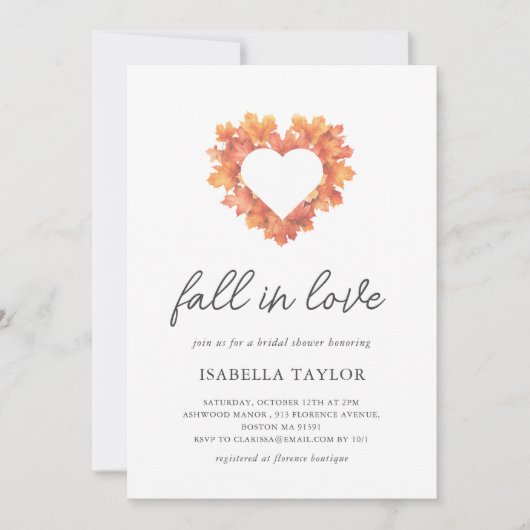 Herfst in liefde | Heart Bridal Shower Uitnodiging (Voorkant)