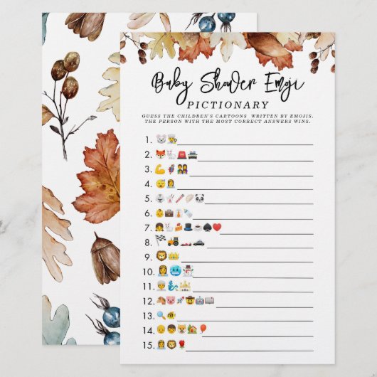 Herfst in Liefde Herfst Baby shower Emoji Game (Voorkant / Achterkant)